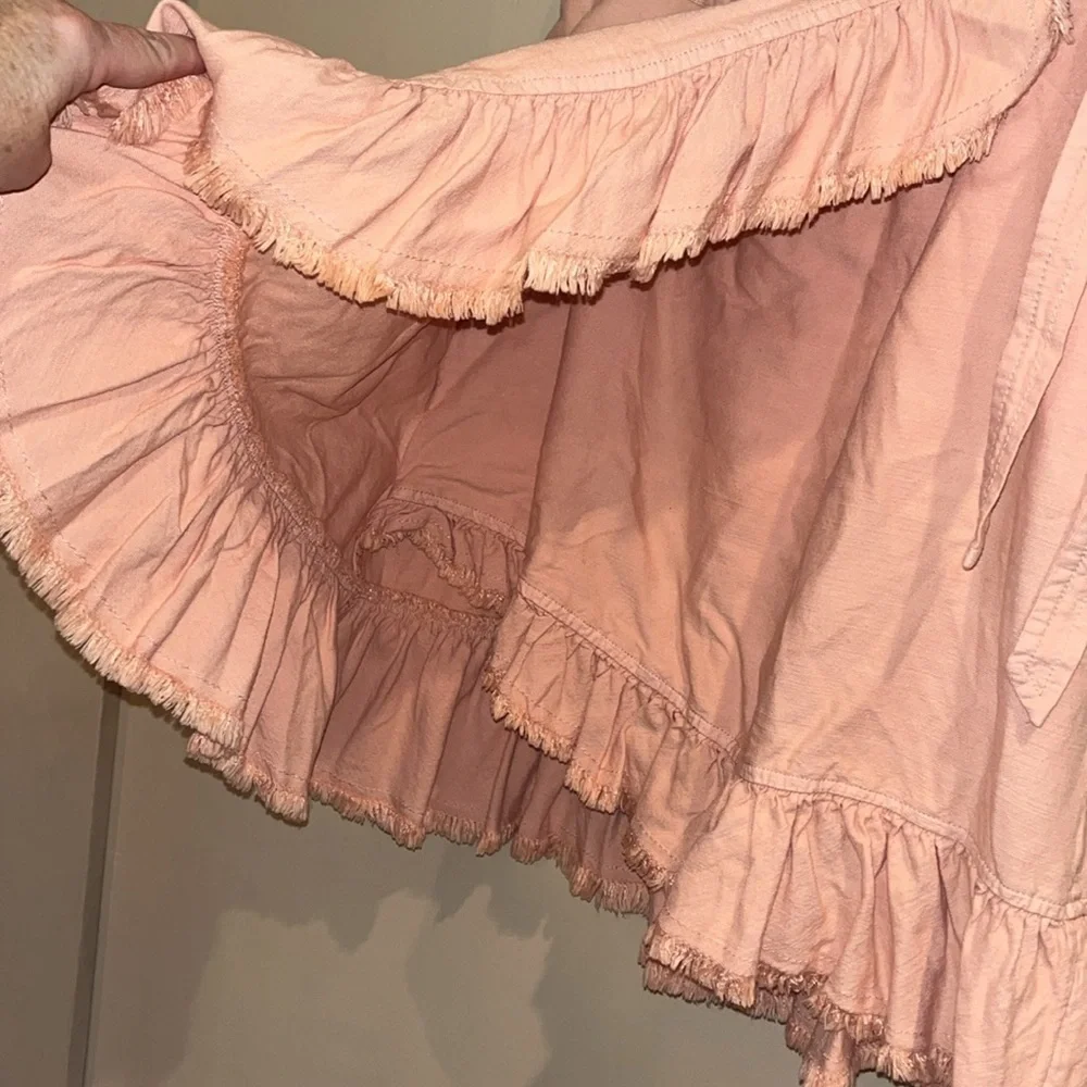 Anthropologie peach viscose combo wrap tiered flare skirt size medium w/pockets